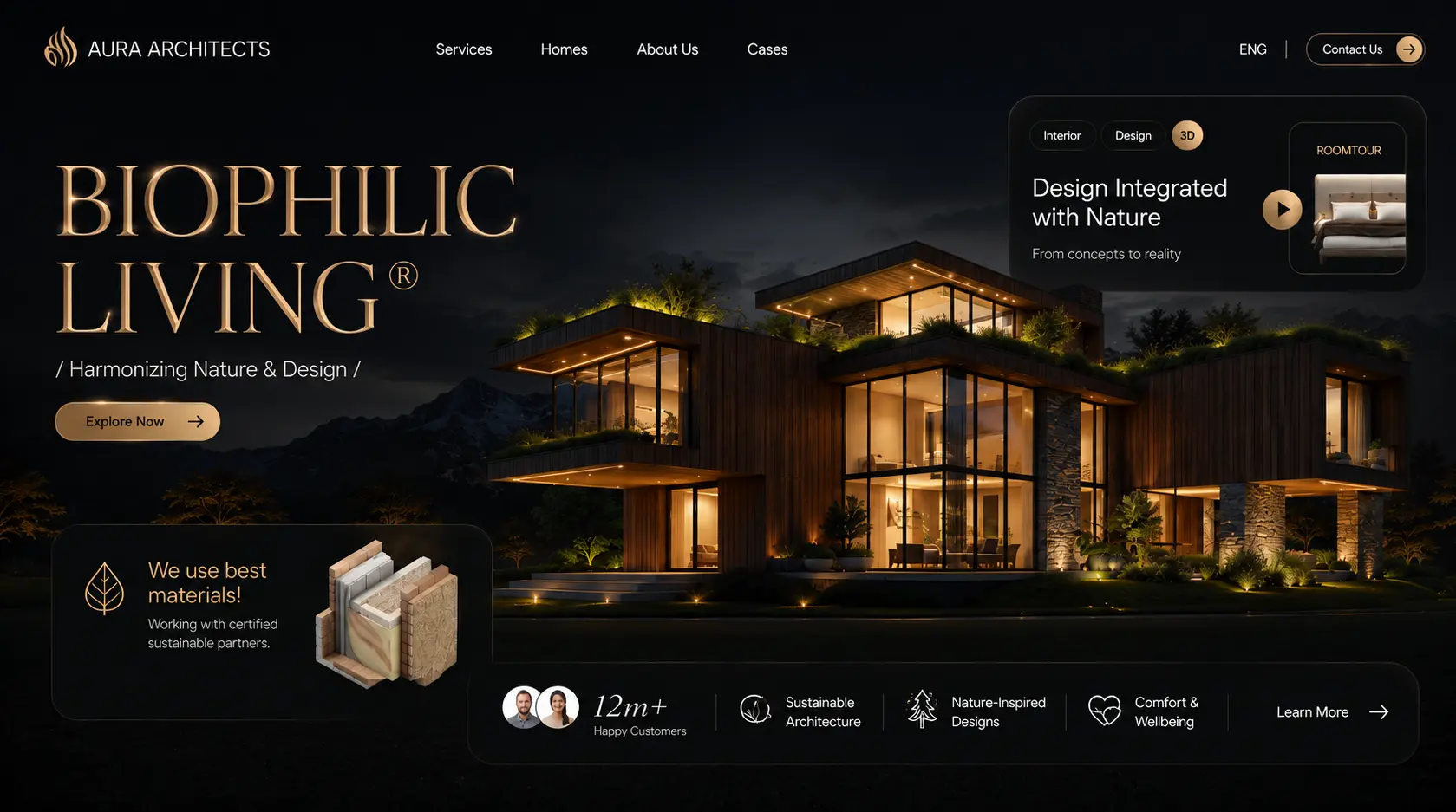 Architecture firm website design with interaction design and nature integrated UI for a property brand