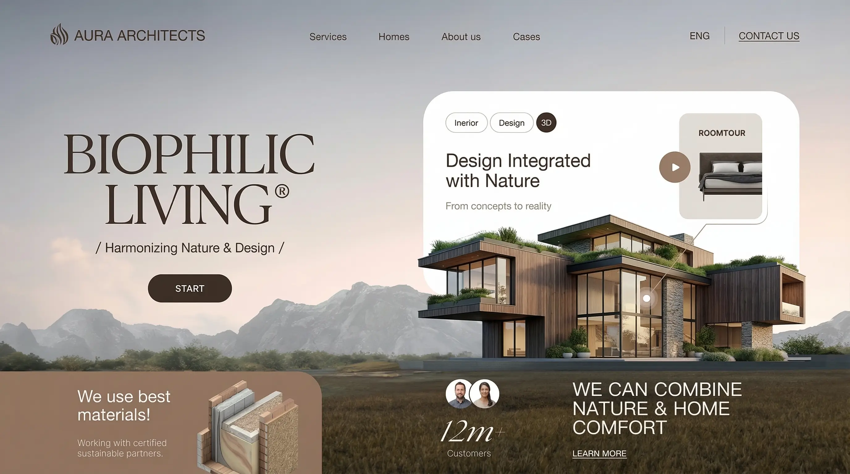 Architecture firm website design with interaction design and nature integrated UI for a property brand