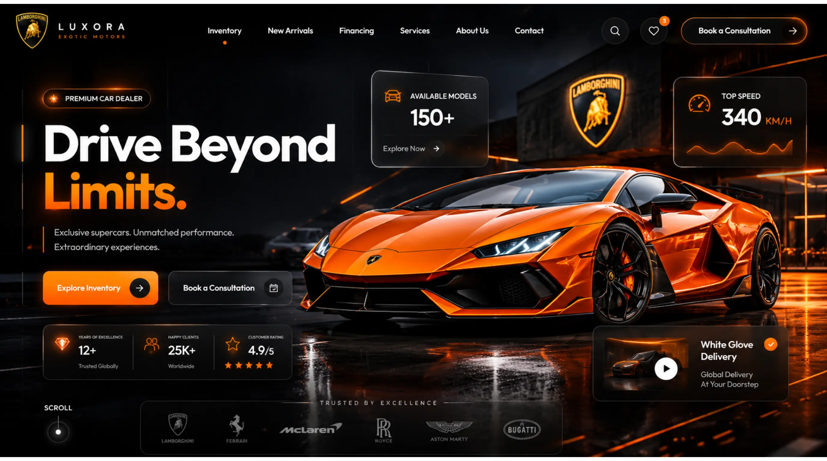 Exotic cars automotive dealership website design with ecommerce and brand guidelines by ExoGrow Solutions