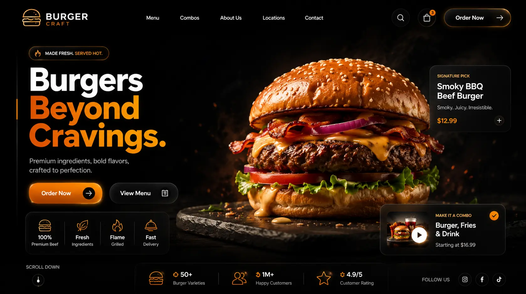 Food delivery brand website design with brand guidelines and conversion focused UI by ExoGrow Solutions