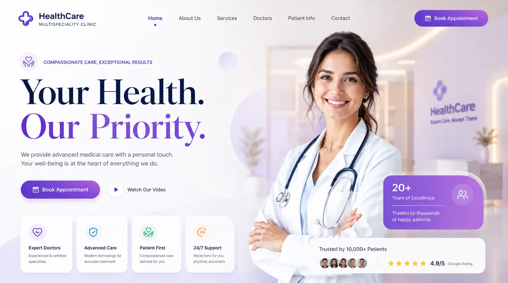 Healthcare clinic website design built for patient acquisition with trust signals and appointment booking
