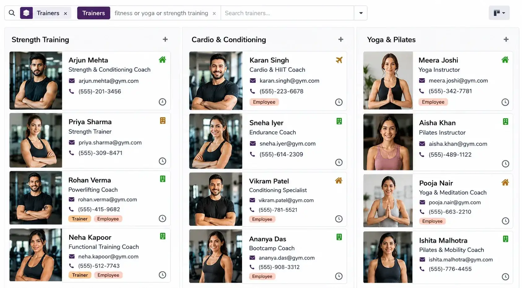 Fitness trainer class scheduler UI