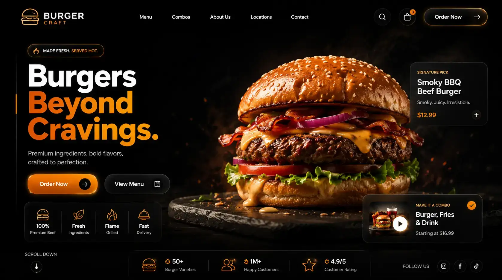 Food delivery brand website design with brand guidelines and conversion focused UI by ExoGrow Solutions
