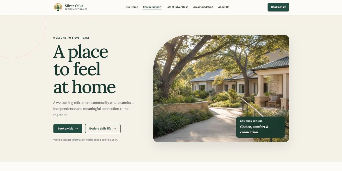 Silver Oaks retirement homes website