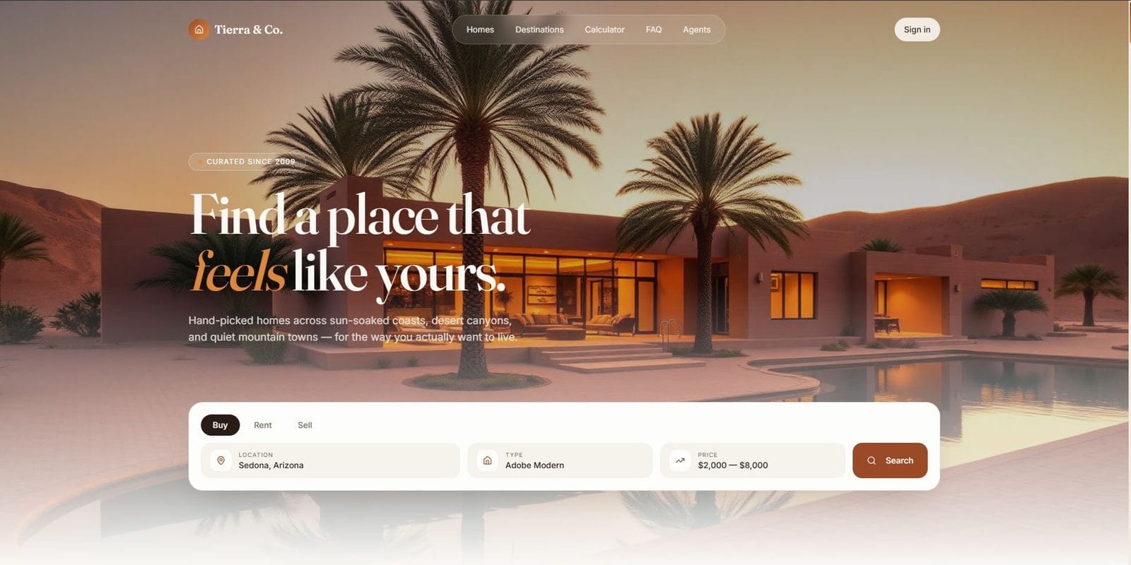 Tierra and Co luxury real estate website