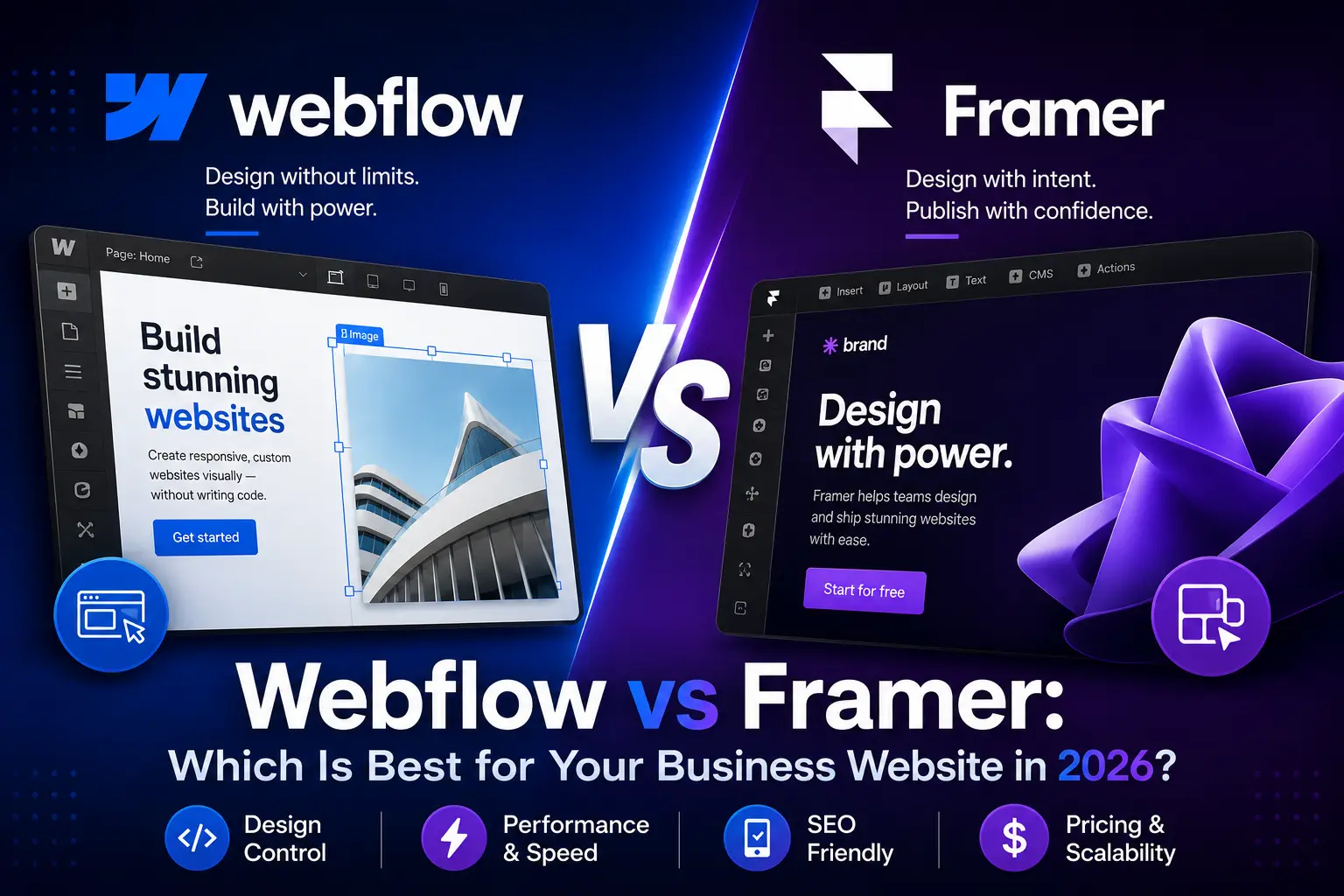 Webflow vs Framer comparison for business websites in 2026