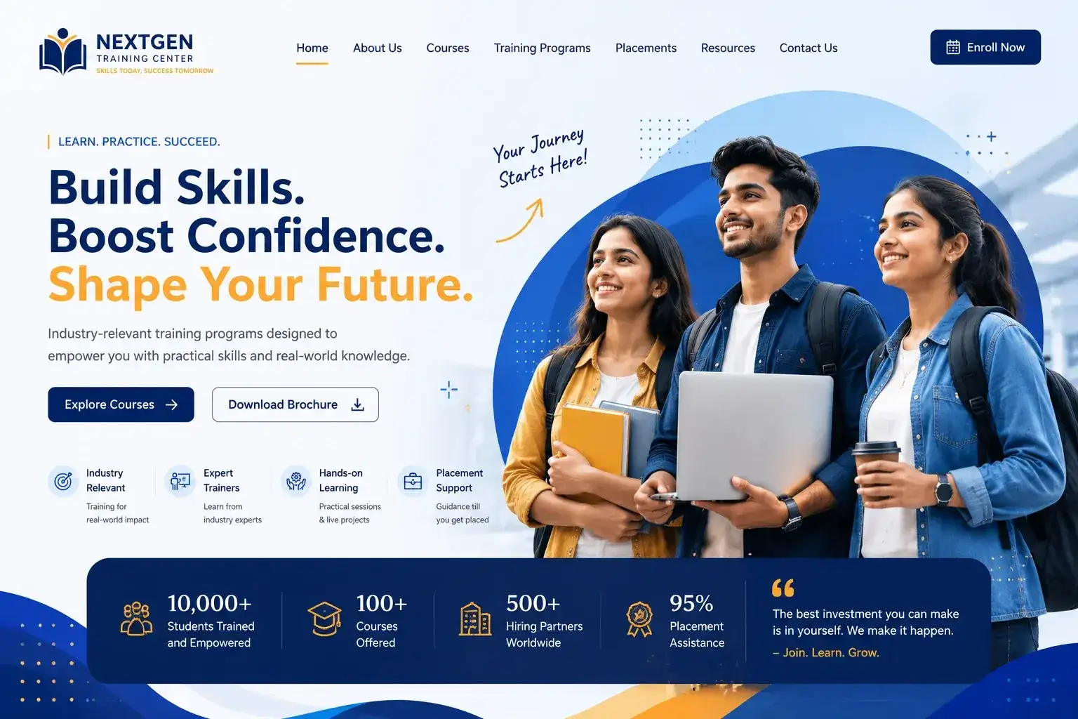Website for the training institutes